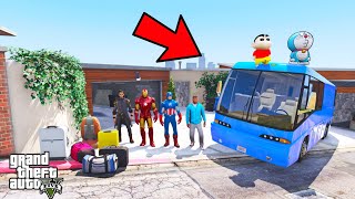 Franklin And Shinchan Start Road Trip With New Luxury Bus Los Santos To Waterfall Forest In GTA V