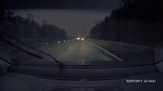 Lightning during highway drive at night