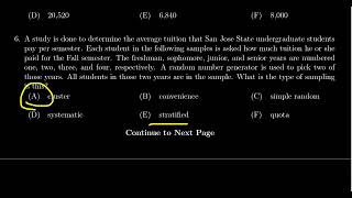 Math 1030, Exam 4 - Question 6 (Sampling Methods)