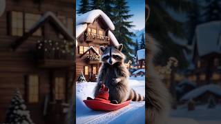 Raccoon having fun sledding 🦝🎄🏔️ #raccoon #winter #shorts #cute #animals #funny