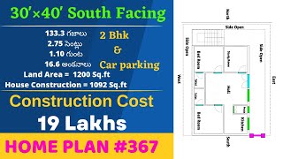 30'×40' South Facing 2 Bhk House Design || 1200 Sq.Ft House Plan