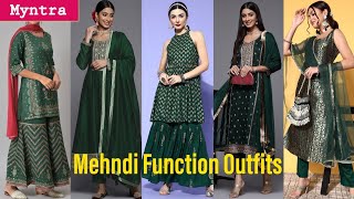 Myntra Mehndi Function Green Outfits Collection | Mehndi Function Green Kurta Sets Collection