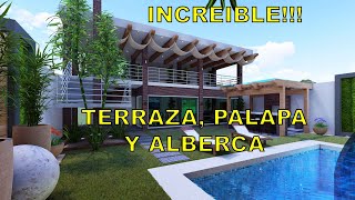 Diseño de terraza con asador y alberca