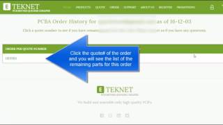 Track remaining components in an E-TekNet PCBA order