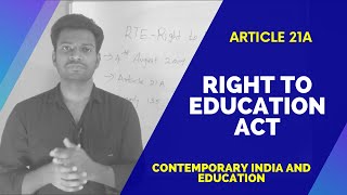 RTE-Right To Education Act (Article 21A) |contemporary india & education ||B.ed||TeT||2020|