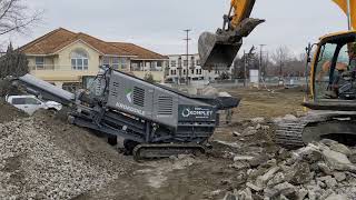 Kelowna's TNT's Crushing it mobile crushing Komplet Krokodile recycling concrete w/rebar & scrap PT2