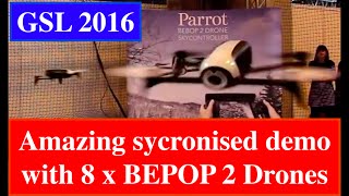 8 x Parrot BEBOP 2 Drones dance in Synchronised demo + Head-on Crash!!