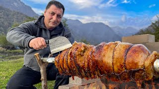 Hermit Chef from Nomadic Village Roast Meat in Mountains Like a Real Savage! Relaxing ASMR Cooking