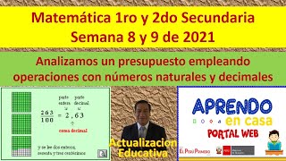 Matemática 1ro y 2do  secundaria  semana 8 y 9 Aprendo en Casa. Analizamos un presupuesto