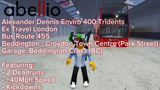 Roblox Croydon V1.3 - Bus Route 455 Shift Via Therapia Lane | ADL Enviro 400 Trident - Aballio!!