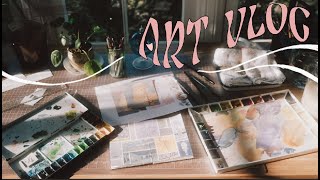 ART VLOG:  relaxing day of painting, sketching & new home goods 🥛 (no music)