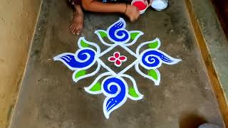 Navaratri sangu colour kolam designs|3 dots muggulusaraswathi ayudha pooja rangoli kolam|poo kolam