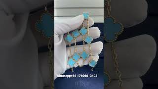 Van Cleef Arpels Vintage Alhambra Ten Motifs Necklace 18K Yellow Gold Turquoise Stone