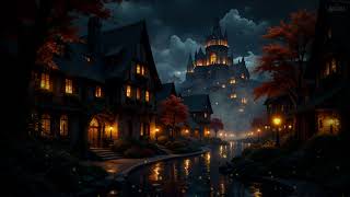 Autumn Evening Ambience in a Fantasy Village | Crickets, Gentle Wind, Creek Flowing | No Music