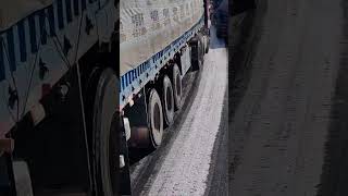 Heavy truck breaks through icy and snowy road surface  #shorts #car