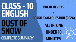 Class-10 English Poem- Dust of Snow Complete summary + Poetic devices + Board exam question (2024)