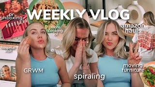 WEEKLY VLOG: grwm, spiraling, moving around furniture, amazon haul, hospital visit, pr unboxing