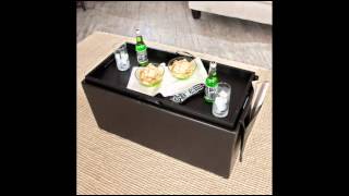 Hartley Coffee Table Storage Ottoman with Tray Side Ottomans; Faux Leather Storage Bench