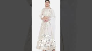 Women White Gold Toned Woven Design Semi Stitched Lehenga Blouse Dupatta #lehenga #dupatta #blouse