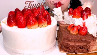 ASMR🎂투썸 신상 화이트 스초생 케이크 디저트 먹방 Strawberry Cake Dessert Mukbang