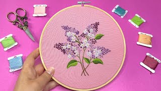 💐 Spring Lilac Blossoms 🪡 Floral Hand Embroidery Tutorial for Beginners + PDF Pattern Instructions