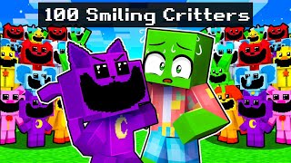 100 SMILING CRITTERS vs Slime Block in Minecraft!