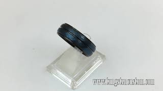 Blue Hammer Tungsten Carbide Ring Black Two Tone Wedding Bands carbon fiber Groove Step Edge custom