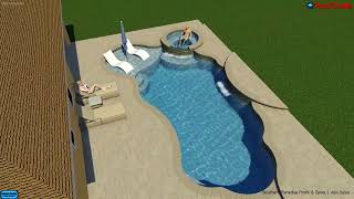 Freeform Pool With Round Spa, Raised Decks and Water Feature Wall