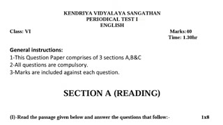 Class 6 English periodic test 1 question paper (2022 - 2023) | Unit test 1