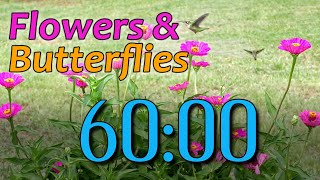 1 Hour Timer | ⏰ Bell Alert | No Music  | Study Aid, Focus and Relaxation Flowers and Butterflies