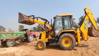 JCB 3DX Eco Backhoe Loader Loading mud in Trolly Massey ferguson Tractor | Massey 241 Tractor