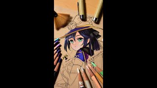 Draw manga face of Mona in Genshin Impact by using prismacolors and markers #Shorts [269]