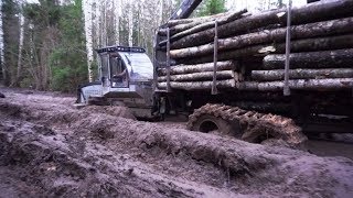 Logset 6F logging in wet conditions, big load, the hard way to get timber