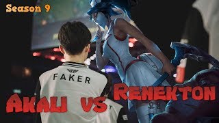 Faker - Akali vs Renekton Mid - LoL Season 9 KR Ranked | League of Legends Replays