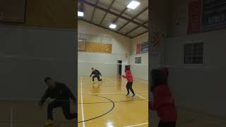 #shorts Accurate badminton shot to the corner by Dad vs 10yrs Mei Linh