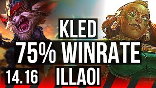 KLED vs ILLAOI (TOP) | 75% winrate, 10 solo kills, 60k DMG, 5k comeback | EUW Diamond | 14.16