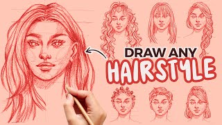 how to draw hair and different hairstyles for beginners | step by step tutorial