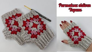 tığ işi motifli parmaksız eldiven yapımı #crochet yeni örgü modelleri /english portuguese subtitles