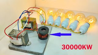 How To make Light Bulbe Free Electricity30000KW Generator two Transformer & Copperwire