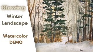 Winter Landscape with White Pine Tree - Watercolor Demo