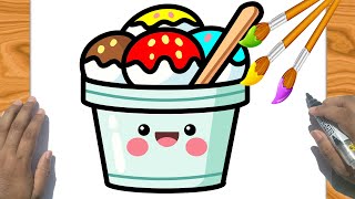 How to draw a cute four color ice cream🍦✏️ | Drawing coloring and painting tutorial for beginner