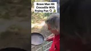 Man Hits Crocodile With Frying Pan 🍳 🐊 #australia #crocodile #shorts #youtubeshorts #fryingpan