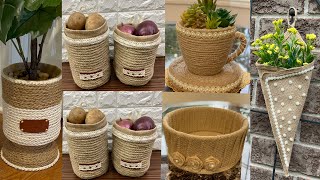 5 Diy Jute Basket Ideas/ Jute Rope Crafts/ Jute Burlap Basket/ Jute Storage Basketافكار من الخيش