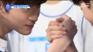 [프로듀스X101/구정모] 팔씨름 대결하랬더니 윙크하는 구정모