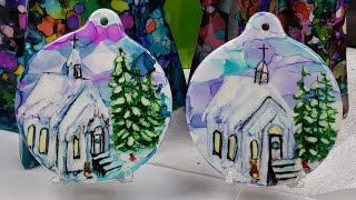 Old Fashioned Church for Christmas in Alcohol Ink