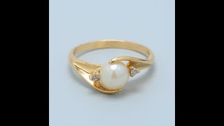 White Pearl and Diamond Swirl Ring