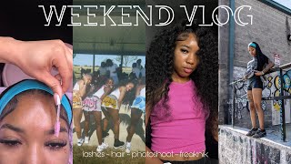 WEEKEND VLOG | IM BACKKK : lashes, versatile sew in, photoshoot, freaknik