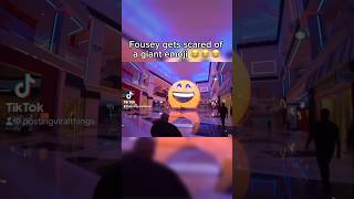 #fousey gets scared of a giant emoji 😂👀 #relatable