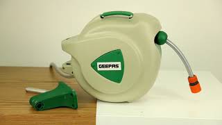 Geepas GWH59056 30M 1/2” Automatic Ready to Water Hose Reel with 180° Swivel.