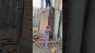 Removing any debris, dust, or formwork material residue from the surface of the column#BuilderLife